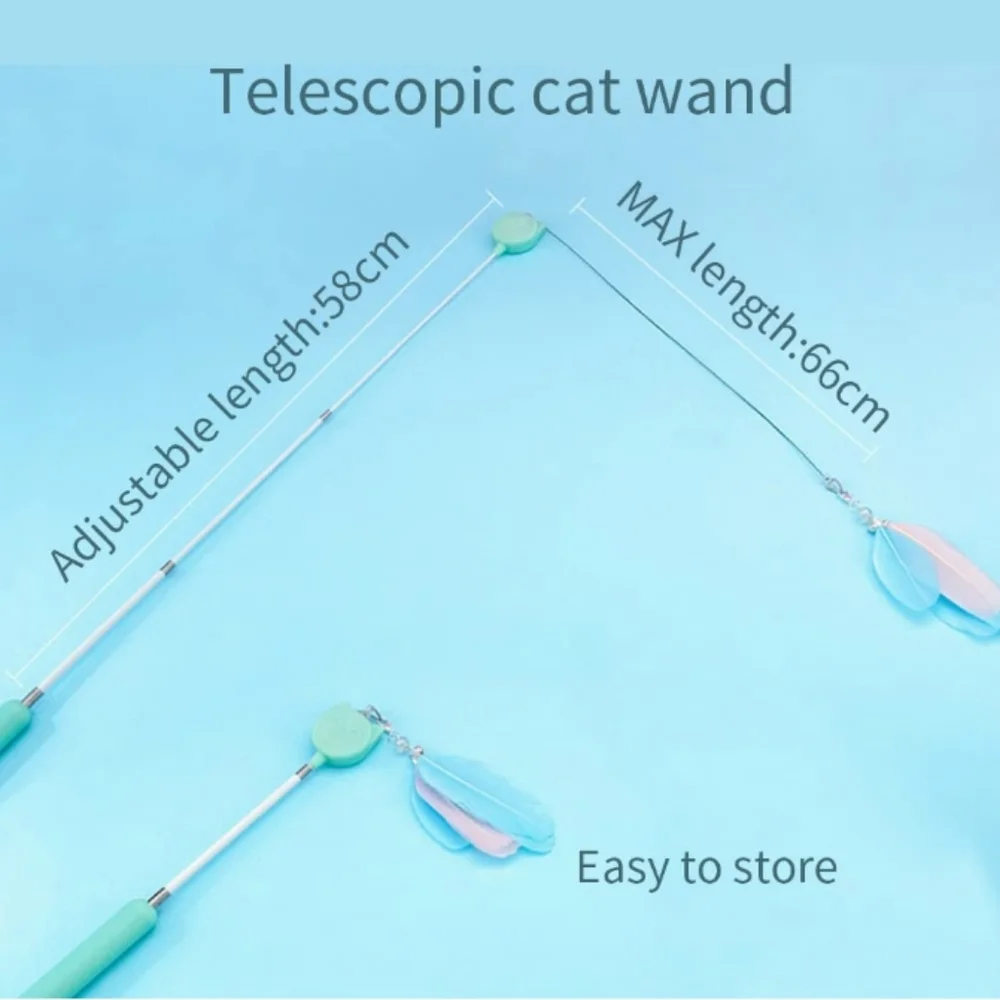 Interactive Cat Feather Toys, Retractable Cat Teaser Wand and Rope Toy with 2PC